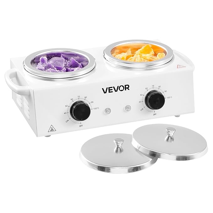 VEVOR Double Wax Warmer, 1200ML Professional Dual Wax Warmer for Hair Removal, 32 ℉ - 212℉ Adjustable Electric Waxing Heater Pot with 50PCS Waxing Sticks for Home Use, Beauty Salon, Spa