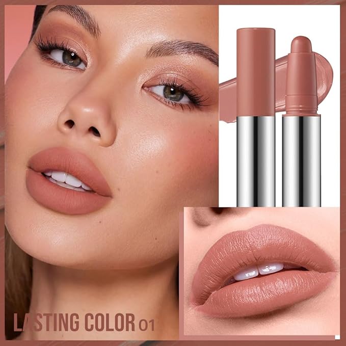 Muted Nude Brown Matte Lipstick Crayon – Waterproof Long Lasting Lip Liner Pencil, High Pigment Creamy Velvet Lipstick, Non-Drying Lip Color for Women, 01#