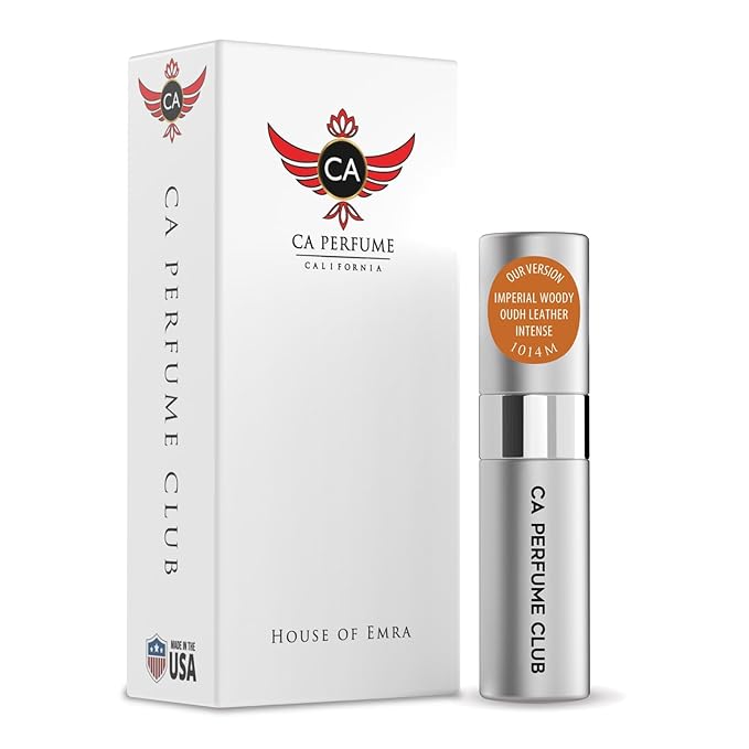 CA Perfume Impression of Imperial Woody Oudh Leather Intense for Men Eau De Parfum Spray Long Lasting Woody Oudh Leather Perfume (0.27 Fl Oz / 8ml)