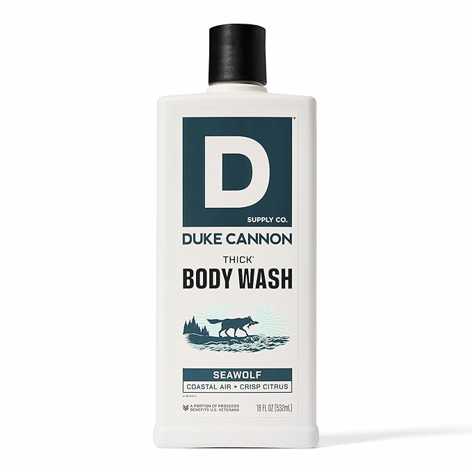Duke Cannon Supply Co. Thick High Viscosity Body Wash – 3X Thicker, Cleansing Shower and Bath Gel, Mineral-Enriched for Men – Shower Gel – Men’s Body Scrub – Seawolf (18 oz)