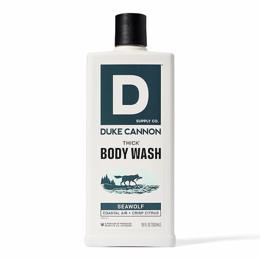 Duke Cannon Supply Co. Thick High Viscosity Body Wash – 3X Thicker, Cleansing Shower and Bath Gel, Mineral-Enriched for Men – Shower Gel – Men’s Body Scrub – Seawolf (18 oz)