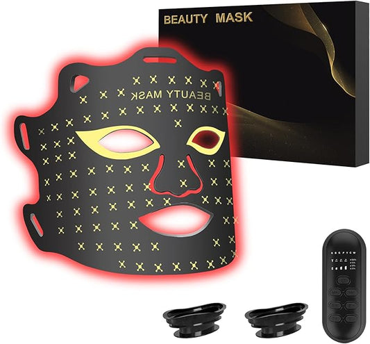 Red Light Therapy for Face, Portable Led Face Mask Light Therapy with Rechargeable Remote, 7 Light Mode with 850nm NIR, Red Light Therapy at Home (Black)