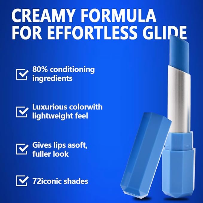 Light Blue Matte Creamy Lipstick for Women, Longwear Lip Gloss Face Paint Stick, Lip Stick Stain Long Lasting Waterproof Easy Application Full Coverage Velvet Gloss for Party Halloween Makeup 16