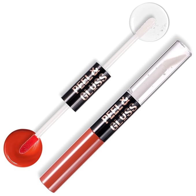 Liquid Lipstick with Clear Lip oil, Dual-Ended Peel-Off Lip Gloss, Long-Lasting Water-proof Lip Gloss (Orange Red)