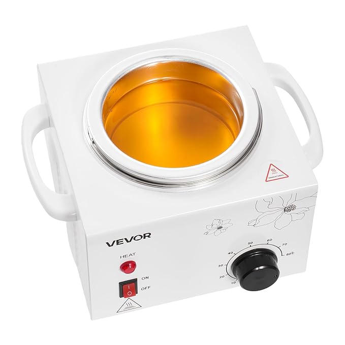 VEVOR Single Wax Warmer, 600ML Professional Wax Warmer for Hair Removal, 32 ℉ to 176℉ Adjustable Electric Waxing Heater Pot with 100PCS Waxing Sticks for Home Use, Beauty Salon, Spa