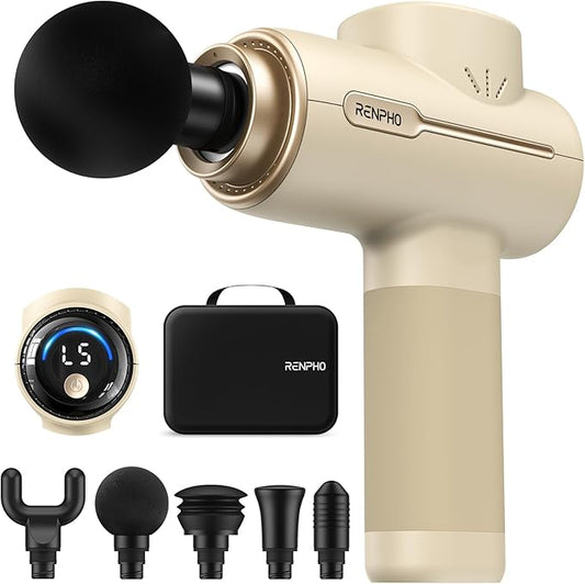 RENPHO Massage Gun Deep Tissue, Portable Percussion Massager for Back and Neck, Gifts for Men and Women, Handheld Device with Carry Case, Active Tan