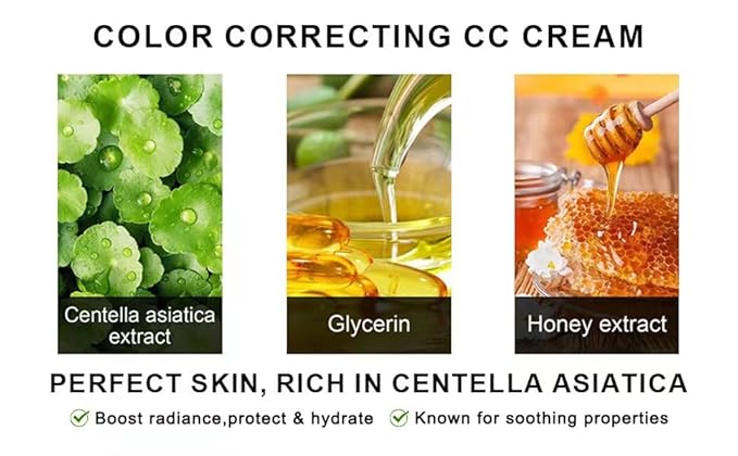 Color Correcting CC Cream,Waterproof CC Cream Foundation Rich In Centella Asiatic, Invisible Pores Cream Foundation and Invisible Pores Concealer,Moisturizing CC Cream With Spf 25- 1.5 Oz (dark)