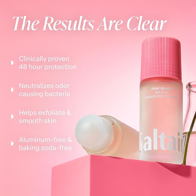 Saltair Serum Deodorant Pink Beach 2 Pack. 5% AHA Formula. Lactic Acid and Mandelic Acid Deodorant. Aluminum Free Odor Control for Women and Men. Travel Essentials, 2x 1.7oz Roll On