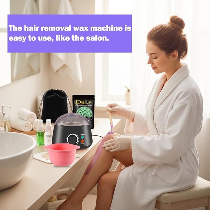 Wax Warmer Kit for Hair Removal - Hard Wax Kit for Sensitive Skin with Silicone Liner, 4 Bags Wax Beans - For Women Men, Face, Bikini, Brazilian, Body, Legs, Home Salon. (BLACK)