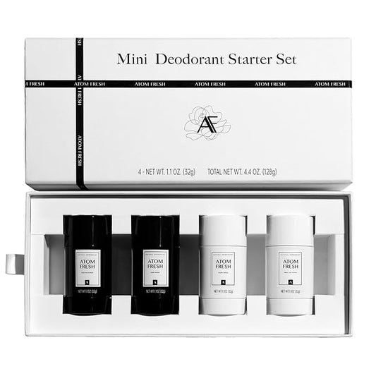 Atom Fresh Mini Deodorant Travel Size for Women - 4 Pack (4.4 oz Total), Aluminum & Baking Soda Free, 72 Hour Odor Protection with Amino Acids - 4 Scents