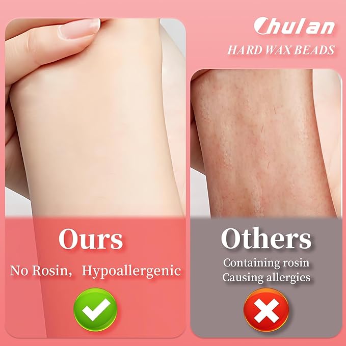 Chulan Hard Wax Beads, 400g Waxing Beads for Sensitive Skin Coarse Hair Removal, Bikini, Full Body, Face Brazilian Waxing, Legs, Fragrance Allergen Free Cute Red Heart Shape