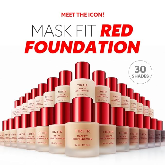 TIRTIR Mask Fit Red FoundationㅣLong Lasting Flawless Coverage, Energy Essence, Lightweight, Hydrating, Pore-Blurring, Breathable Satin Finish, Makeup, Radiant Skin, #34W Toffee, 1.01 Fl Oz