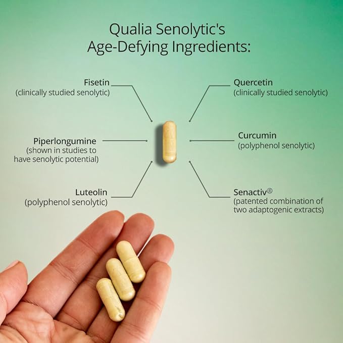 Qualia Senolytic Supplement, Fisetin, Quercetin, Piperlongumine & More, Aging Supplement That Supports Optimal Cell Repair & Rejuvenation, Naturally Eliminate Zombie Cells, Capsules, 2 Box