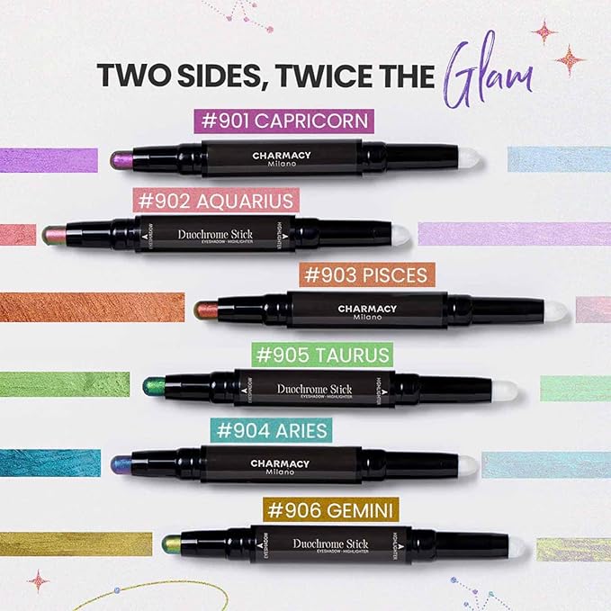 CHARMACY Multichrome 2 in 1 Cream Eyeshadow Stick, Waterproof Eye Brightener Highlighter Stick Makeup, High Pigmented, Smudge-Proof, Vegan & Cruelty-Free (SET2-902/904/906)