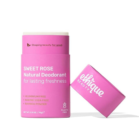 Ethique Beauty Sweet Rose Deodorant Stick for Men & Women - Aluminum-Free, Plastic-Free, Vegan, Cruelty-Free, Eco-Friendly, 2.5 oz