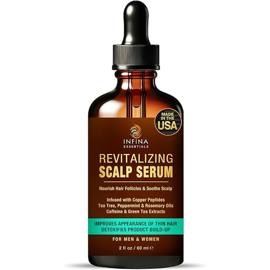 Revitalizing Scalp Serum for Hair Growth with Copper Peptides, Caffeine & Tea Tree Oil - Nourishing Scalp Oil for Itchy Dry Scalp, Detoxifies Build-Up, Deep Hydration for All Hair Types, 2 fl oz