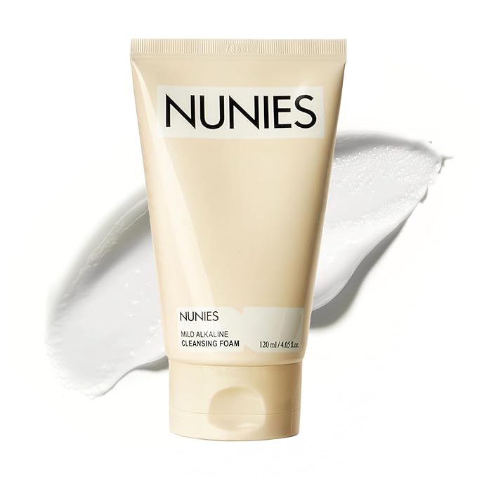 NUNIES Mild Alkaline Cleansing Foam – Daily Korean Face Wash for Sensitive Skin | Cream-to-Foam Lather | Deep Cleanser with Hyaluronic Acid & Ceramide | Fragrance-Free | 4.05 fl.oz. (120ml)