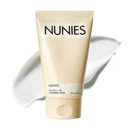 NUNIES Mild Alkaline Cleansing Foam – Daily Korean Face Wash for Sensitive Skin | Cream-to-Foam Lather | Deep Cleanser with Hyaluronic Acid & Ceramide | Fragrance-Free | 4.05 fl.oz. (120ml)