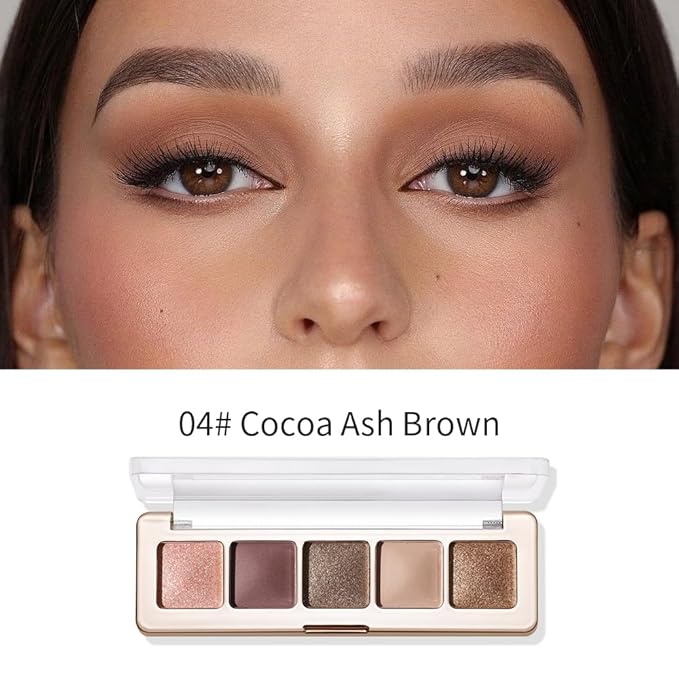 Neutral Eyeshadow Palette 5 Colors, Nude Brown Matte & Subtle Shimmer Shades, Highly Pigmented Blendable Long-Lasting Powder, Smooth No-Fallout Daily Eye Makeup Palette for Work and Natural Looks-C04