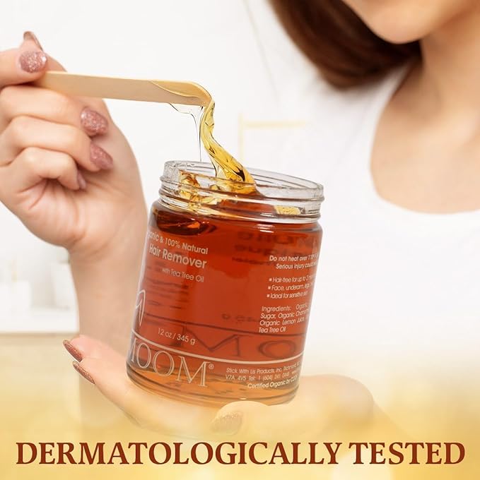 MOOM Organic Sugar Wax with Tea Tree Oil, 12 oz Jar (2-Pack), Hair Removal for Bikini, Brazilian, Face & Legs - Soft wax for Sensitive Skin, Best For Women & Men (Strips & Sticks NOT Included)