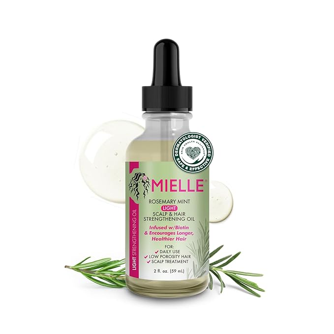 Mielle Organics Rosemary & Mint Light Hair Oil, Split Ends & Dry Scalp Treatment - Infused with Biotin & Essential Oils for Strengthening, Soothing, Moisturizing & Encouraging Longer Hair (2 Oz)