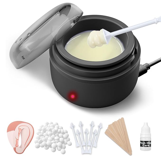 SUERBEATY Ear Nose Wax Kit Men, Nose Hair Waxing Kit for Men, Ear Hair Removal Wax 100g, 20 Pcs Nose Applicator, 15-20 Times, Usb Rapid Heating, Constant Temperature, Painless, Black