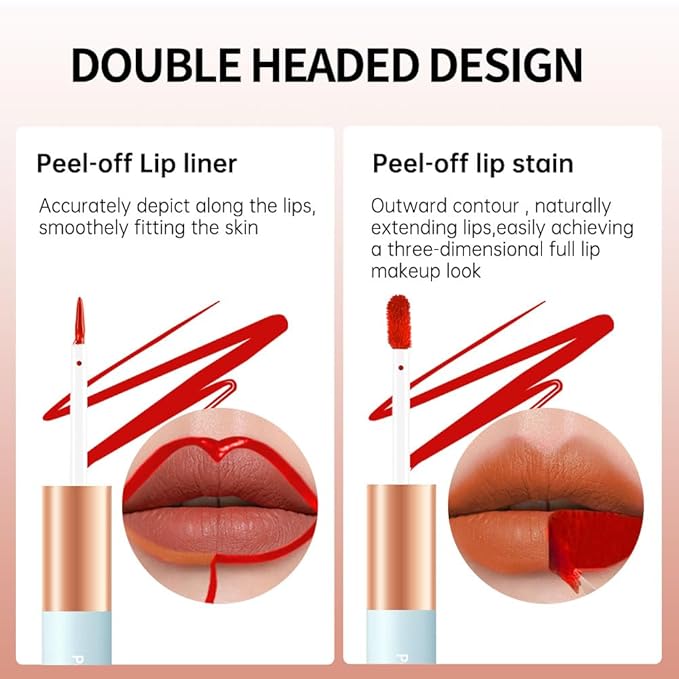 Matte Lip Stain Peel Off Lip Gloss& Lip Liner 2-in-1: One end defines lips with precision liner, the other peels off to reveal long-lasting, waterproof, smudge-proof, transfer-proof matte color.3#