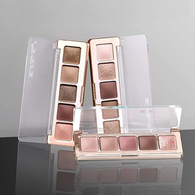 Warm Brown Nude Eyeshadow Palette 5 Colors Peach Pink Shimmer and Matte Brown Highly Pigmented Long Lasting Blendable Bronze Neutral Eyeshadow for Natural Daily Makeup, 4#