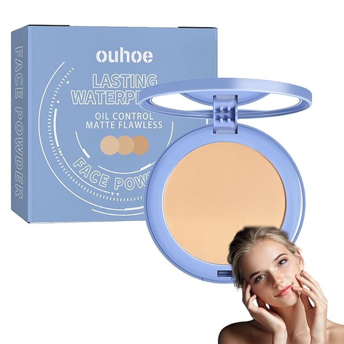 Face Powder, Lasting Waterproof Face Powder Ouhoe, Matte Smooth Flawless Foundation, Lightweight Setting Powders Foundation, Oil Control Face Pressed Finishing Powders (#02 Natural Beige, 0.3oz)