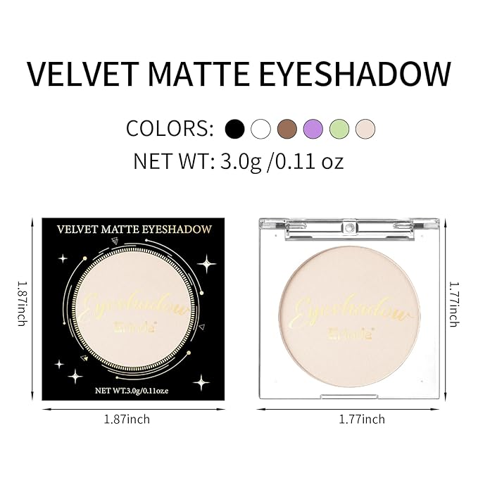 Erinde Single Beige Matte Eyeshadow Palette, Velvet Eye Shadow Compact Powder Primer Base Makeup, Neutral Nudes Matte Pressed Powder Eye Shadow Palette, 06# Beige