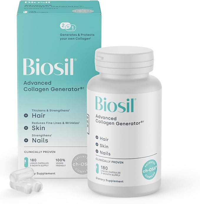 Biosil Collagen Booster Supplement - 180 Liquid Capsules - Patented ch-OSA Activator for Skin, Hair, Nails & Joints - Supports Natural Production - 90-Day Supply