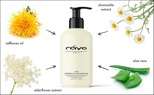 Raya Chamomile Facial Cleansing Milk 16 oz (152) | Gentle, Soap-Free Fluid Cleanser and Make-Up Removing Lotion for Dry and Sensitive Skin | Helps Calm Irritations and Refine Pores