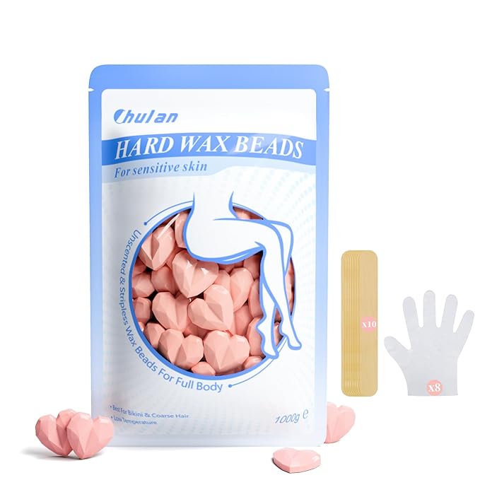 Chulan Hard Wax Beads, 1000g Heart Unscented Waxing Bead for Sensitive Skin, Hypoallergenic Wax Beans for Coarse Hair Removal, Body, Brazilian Waxing, Facial, Bikini, Legs, Armpits Women Home Pink