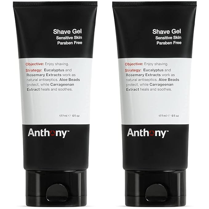 Anthony Shave Gel for Sensitive Skin – Non-Foaming, Soothing Shaving Cream for Men and Women. With Aloe Vera Beads, Eucalyptus, Rosemary and Carrageenan Extract - 6 Fl Oz (2 Pack)