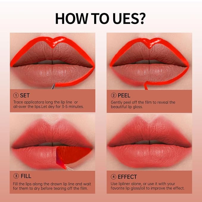 Matte Lip Stain Peel Off Lip Gloss& Lip Liner 2-in-1: One end defines lips with precision liner, the other peels off to reveal long-lasting, waterproof, smudge-proof, transfer-proof matte color.6#