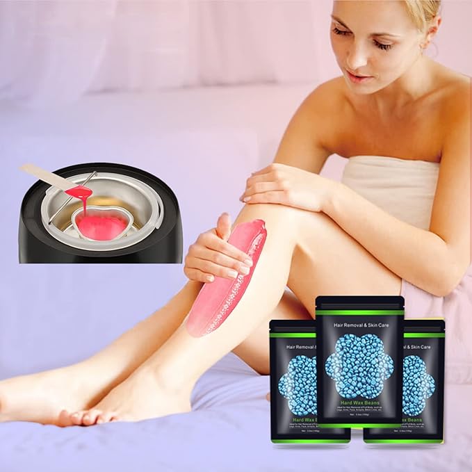 Wax Beads for Hair Removal 10.5oz (300g), Auperwel Hard Wax Beads Beans for Sensitive Skin Brazilian Waxing, Face, Bikini, Eyebrow, Legs, Painless for Women Men, 3 packs Kit with 10 Sticks