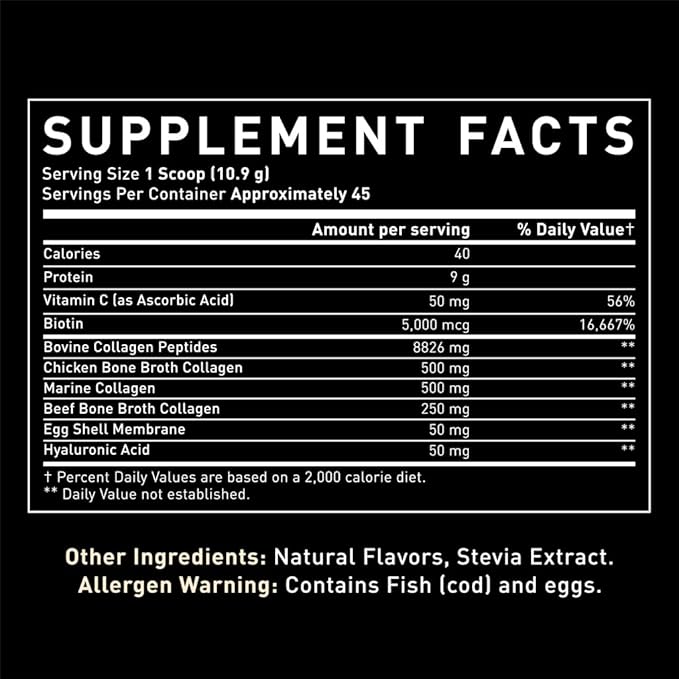 Premium Multi Collagen Peptides Protein Powder (1, 2, 3, 5 & 10) with Vitamin C, Biotin, Hyaluronic Acid, for Hair Skin and Nails - Marine, Bovine, Chicken & Eggshell (Vanilla, 45 Servings)