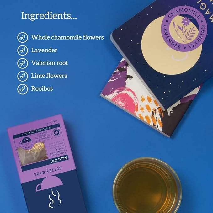 HOTTEA MAMA | Night Owl | Organic | Sleep Support Tea | Caffeine-Free | 14 Whole Leaf Biodegradable Tea Bags (28 Cups)