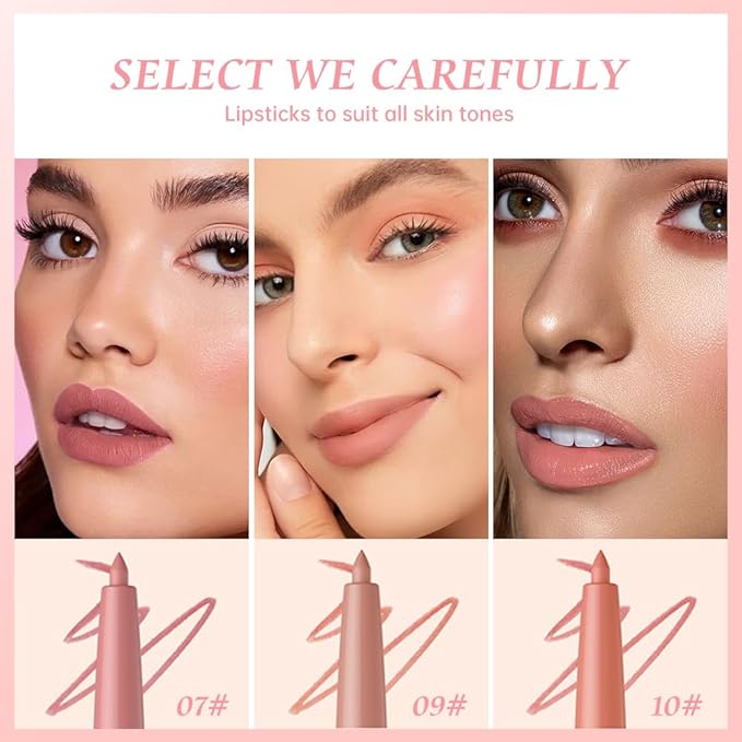 Matte Lip Liner Pencil Set 3 Pack, Long-Lasting Waterproof Lip Liners, Smudge-Proof and High Pigment Lip Liner Kit, Smooth Application for Defining & Shaping Lips, Non-Fading Matte Finish-4#