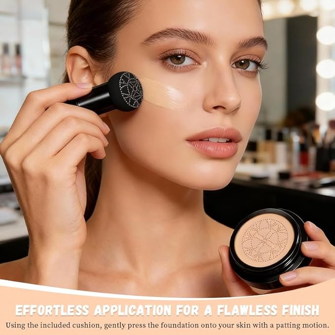 Hush Foundation for Older Women, 2026 New Mushroom Head Air Cushion CC Cream, Full Coverage Foundation for Older Women, BB Cream for All Skin Types (Natural)