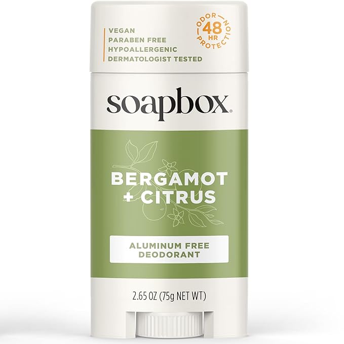 Soapbox Aluminum Free Deodorant, Bergamot & Citrus Scented Deodorant, Scented Aluminum-Free Natural Deodorants, 2.65oz