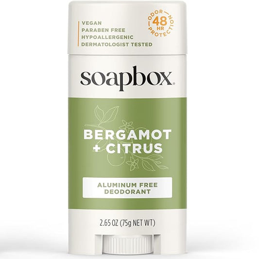 Soapbox Aluminum Free Deodorant, Bergamot & Citrus Scented Deodorant, Scented Aluminum-Free Natural Deodorants, 2.65oz