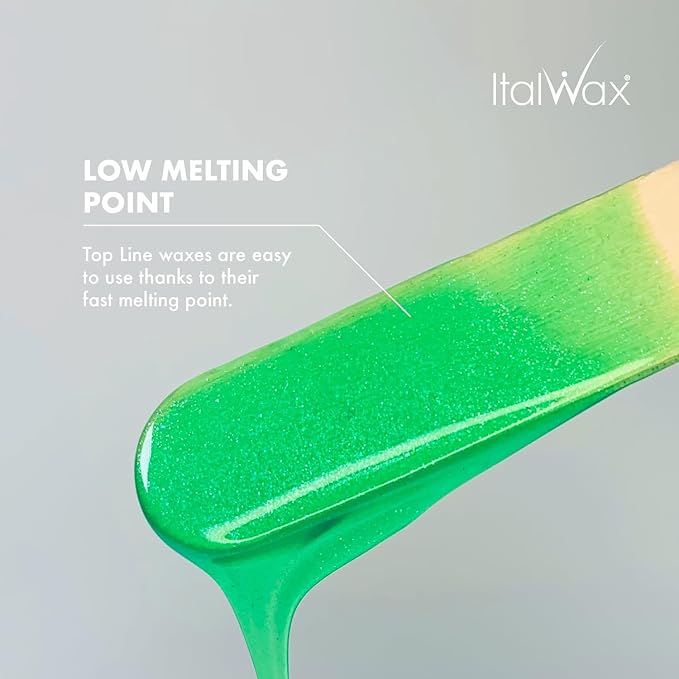 Italwax Top Line Emerald Jelly Wax 1.65lb (750g) – Ultra-Flexible Bright Green Glitter Gel for Large Areas, Applies in Super Thin Layers, Fast-Setting for Efficient Services – Made in Italy