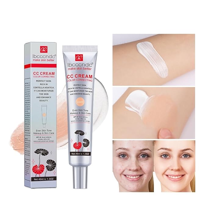 Color Correcting CC Cream,Waterproof CC Cream Foundation Rich In Centella Asiatic, Invisible Pores Cream Foundation and Invisible Pores Concealer,Moisturizing CC Cream With Spf 25- 1.5 Oz (light)