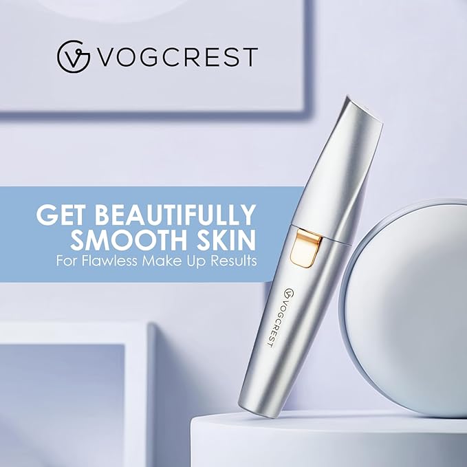 VG VOGCREST Eyebrow & Facial Trimmer: 2 in1 Rechargeable Facial Hair & Eyebrow Shaver - Painless LED Light (Sky Blue)