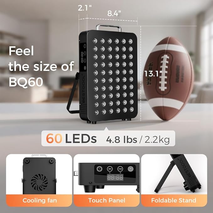 BestQool Red Light Therapy, Dual Chip Clinical Grade LED Device with Near-Infrared Light 660nm 850nm High Power Panel, Ideal for Body, Face, Recovery, Improve Sleep, Skin Health, 105W (Black 60)