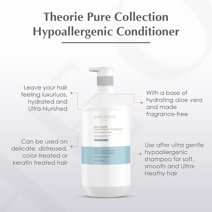 Theorie Pure Collection Hypoallergenic Conditioner -Plant-Based & Vegan - for Soothes Itchy & Allergy Prone Skin - Fragrance-free - Sensitive Scalp, Pump Bottle -800mL - 1 Pack