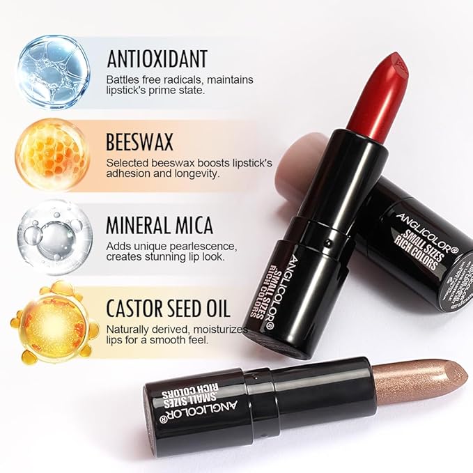 6PC Mini Glitter Lipstick Set,High Pigmented,Lightweight Smooth Moisturizing Formula,Glossy Shine,Travel Size,Metallic Shimmer Lipstick Gift Sets For Women Girls Makeup kit