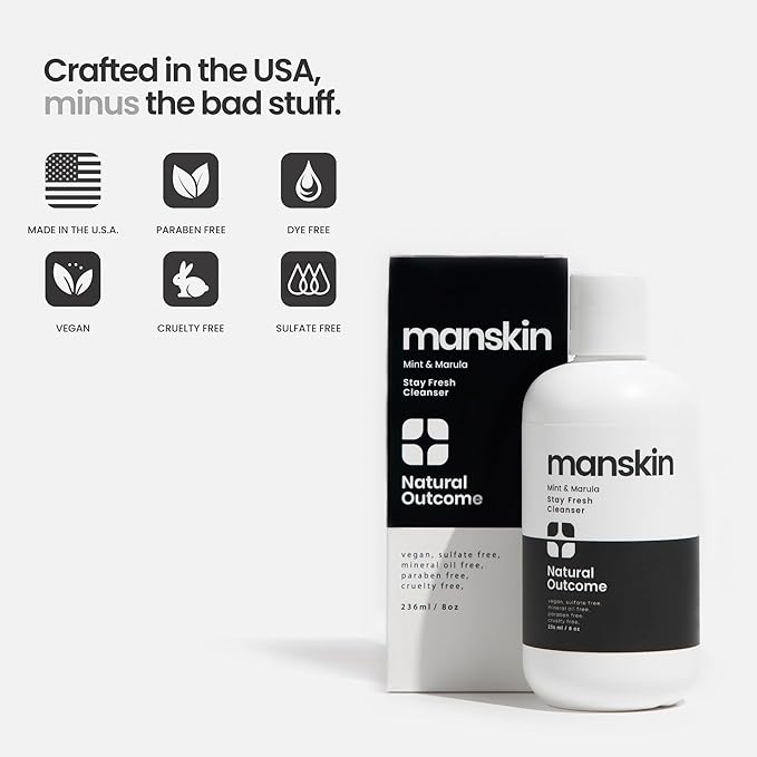 natural outcome Mens Face Wash Cleansing Gel with Mint and Marula Oil - Daily Cleanser Face Wash for Men - Sulfate Free 8 oz