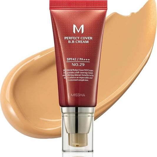 MISSHA M Perfect Cover BB Cream No.29 Caramel Beige - Medium/Tan with Warm Undertone SPF 42 PA+++ 1.69 Fl Oz - Tinted Moisturizer for face with SPF valentines day gifts for her